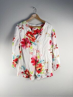 John Mark Linen Floral Blouse Sz 1X